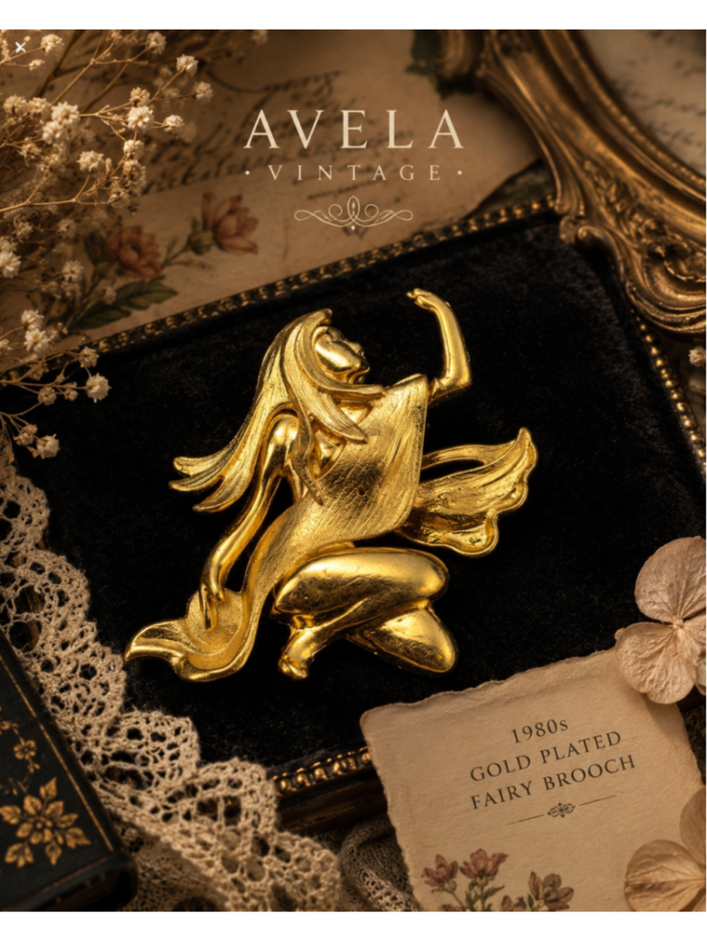 Vintage 1980s Gold Plated Classical Goddess Brooch Greek Olympic Maiden Pin